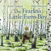 Book front cover with boy walking through a birch tree wood